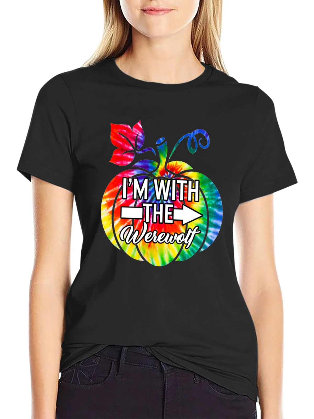 Im With The Werewolf Tie Dye Pumpkin Graphic Tee product image 2