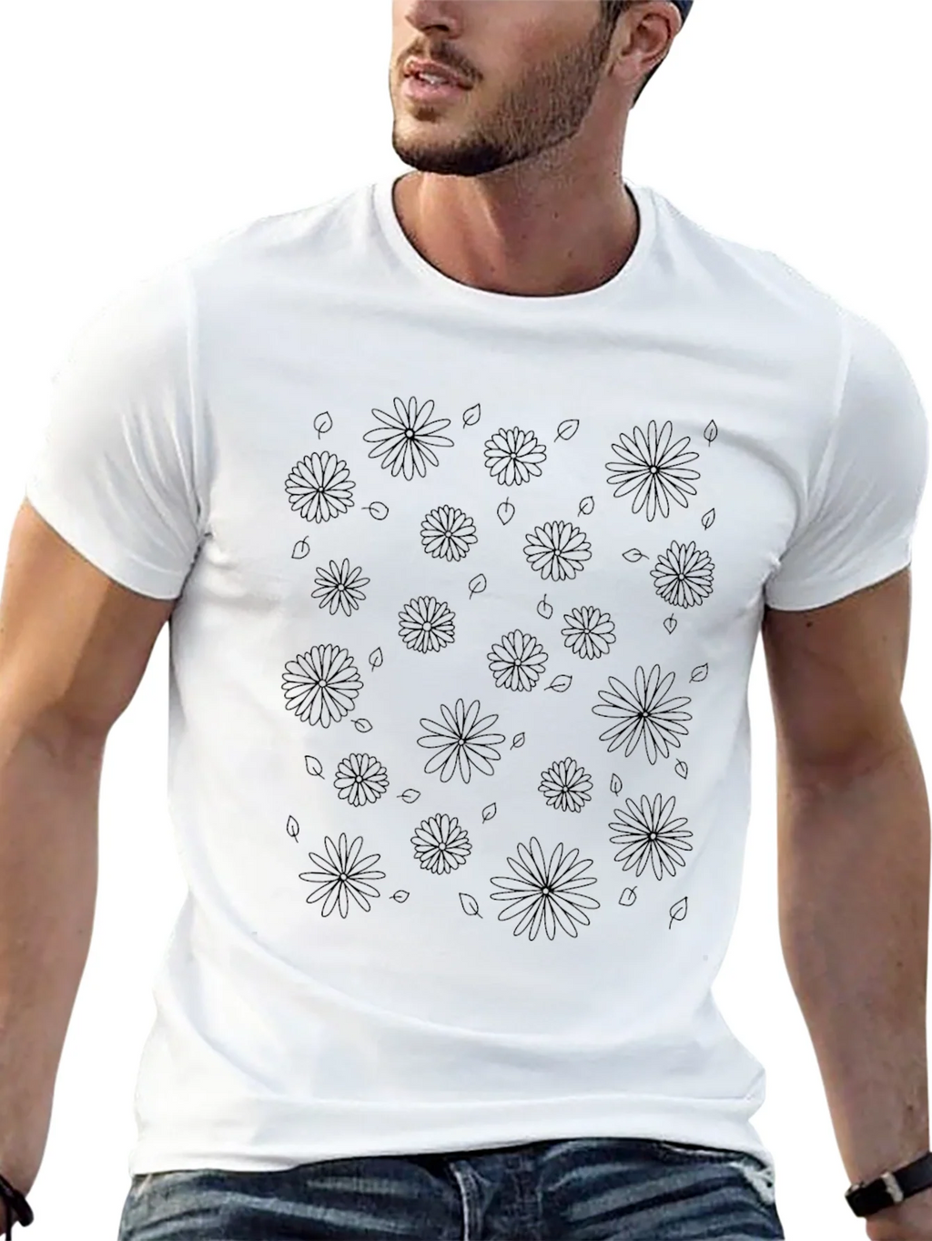 Floral Print Mens Black T-Shirt product image 10