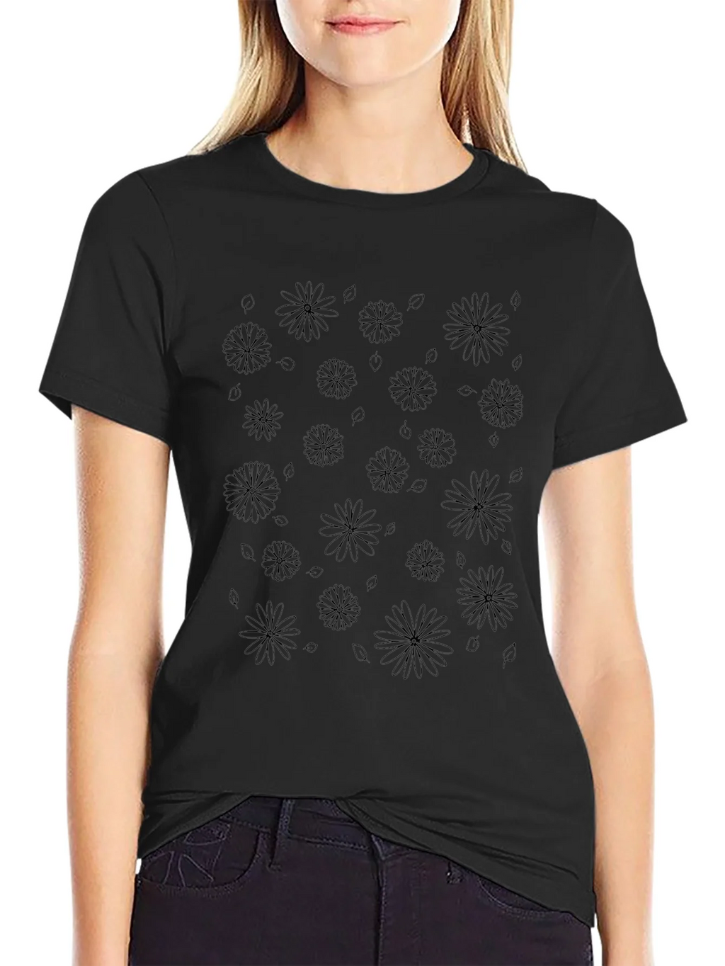 Floral Print Mens Black T-Shirt product image 2