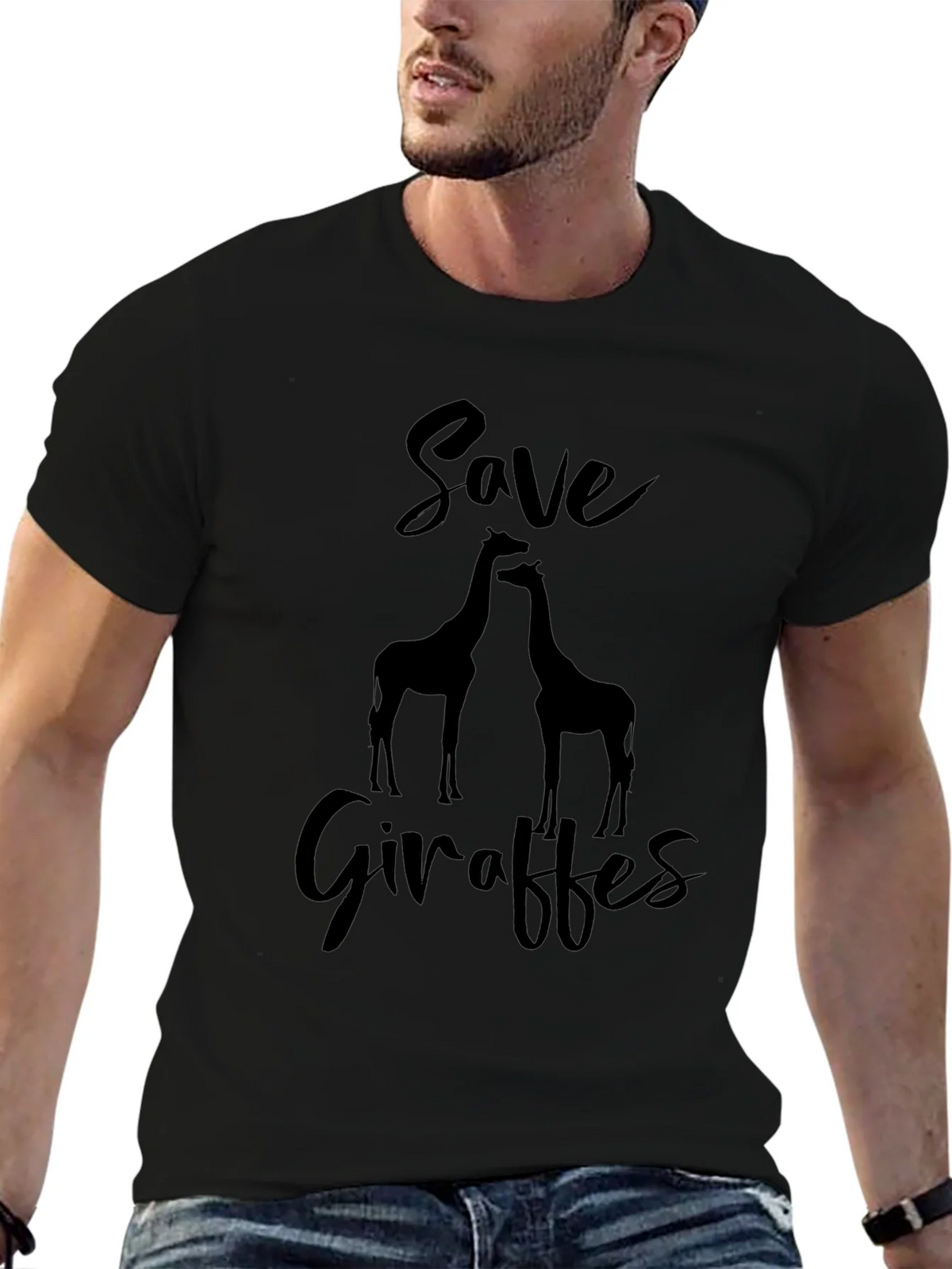 Save Giraffes Graphic Tee - Black Cotton Shirt product image 5