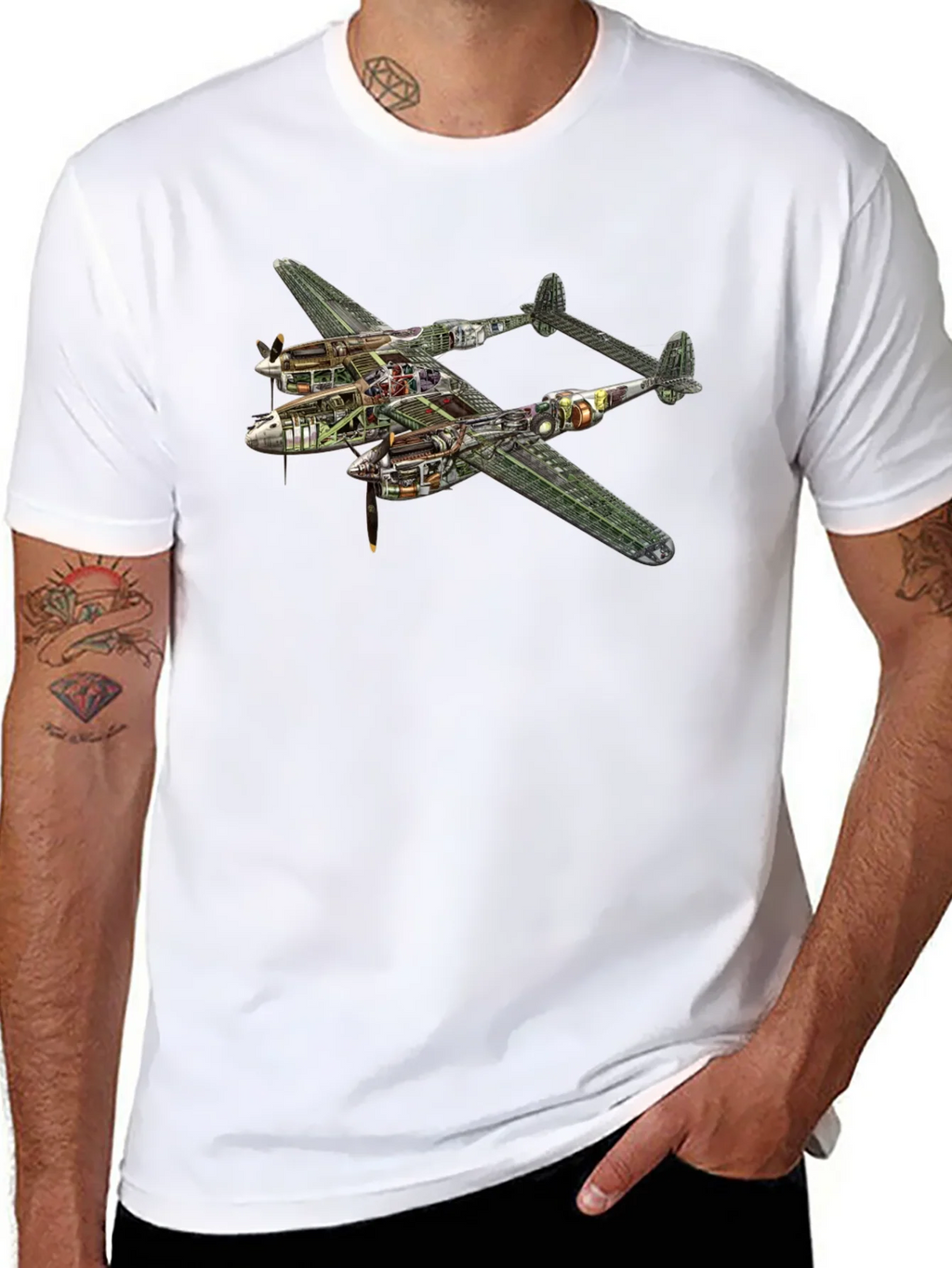 Unique P-38 Lightning Cutaway Graphic Tee product image 5