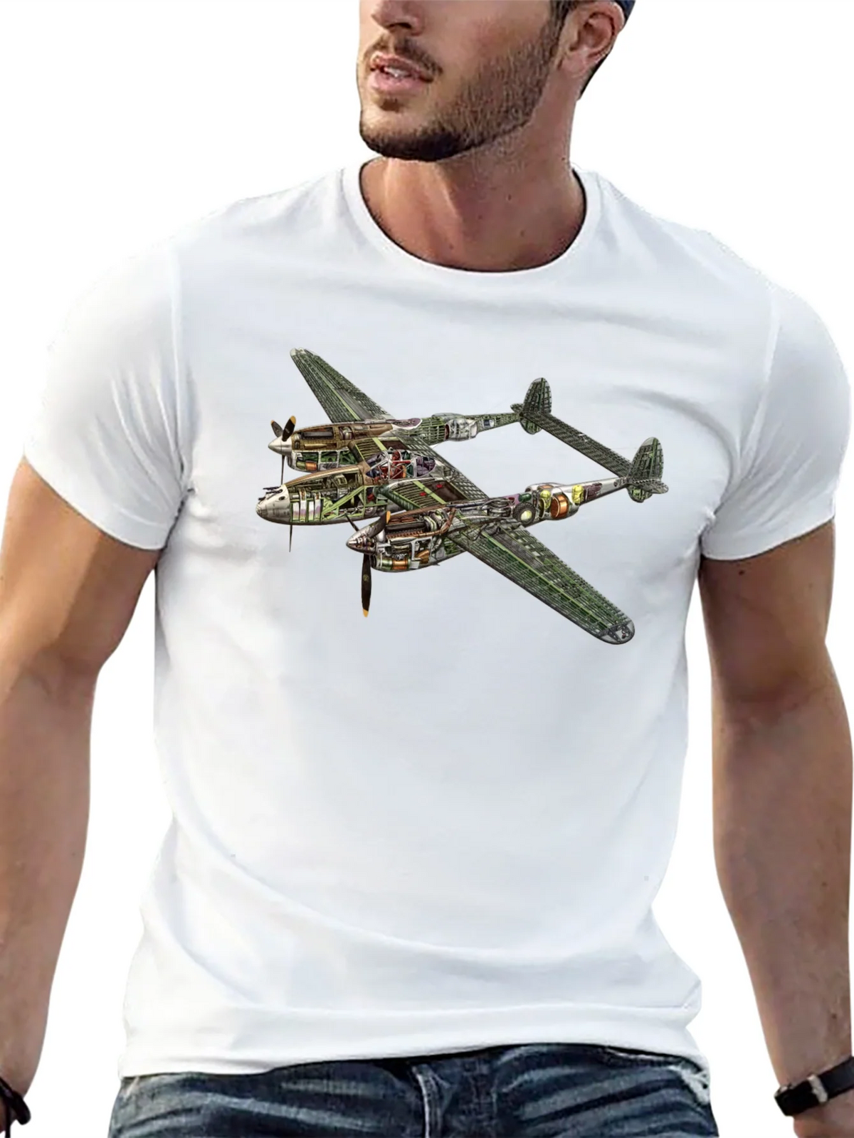 Unique P-38 Lightning Cutaway Graphic Tee product image 10
