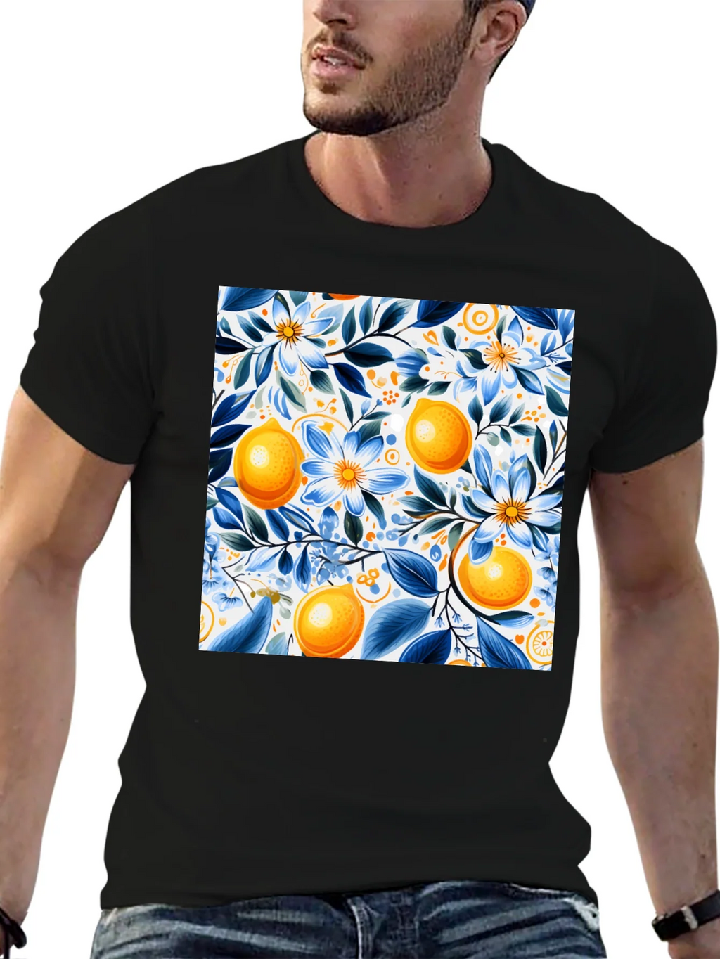 Floral Lemon Print Black T-Shirt product image 3