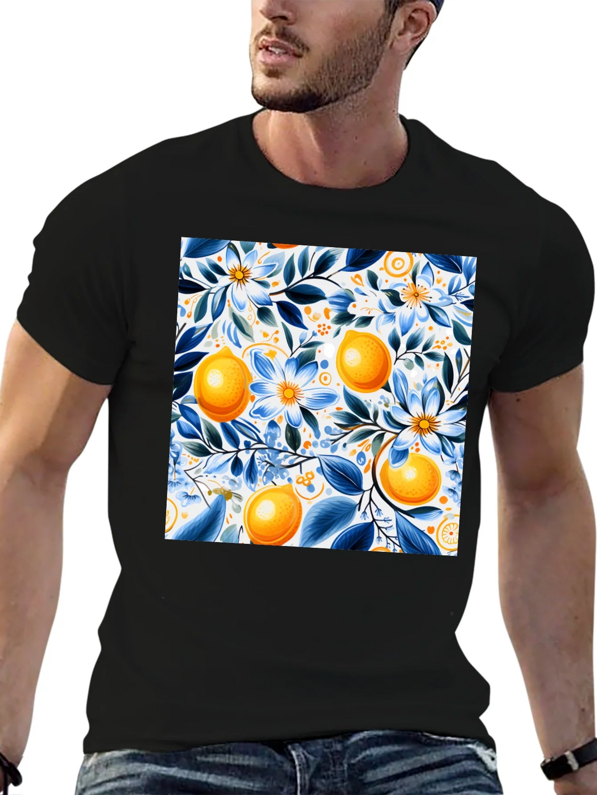 Floral Lemon Print Black T-Shirt product image 3