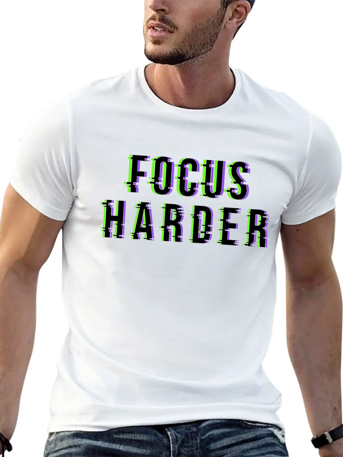 Focus Harder Glitch Black T-Shirt product image 12