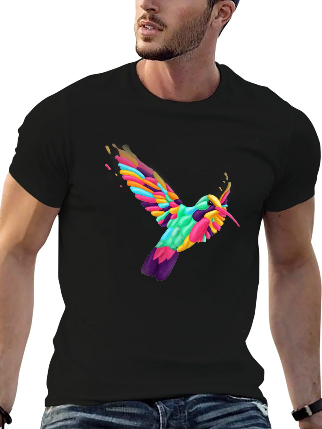Vibrant Hummingbird Graphic Tee - Black product image 6