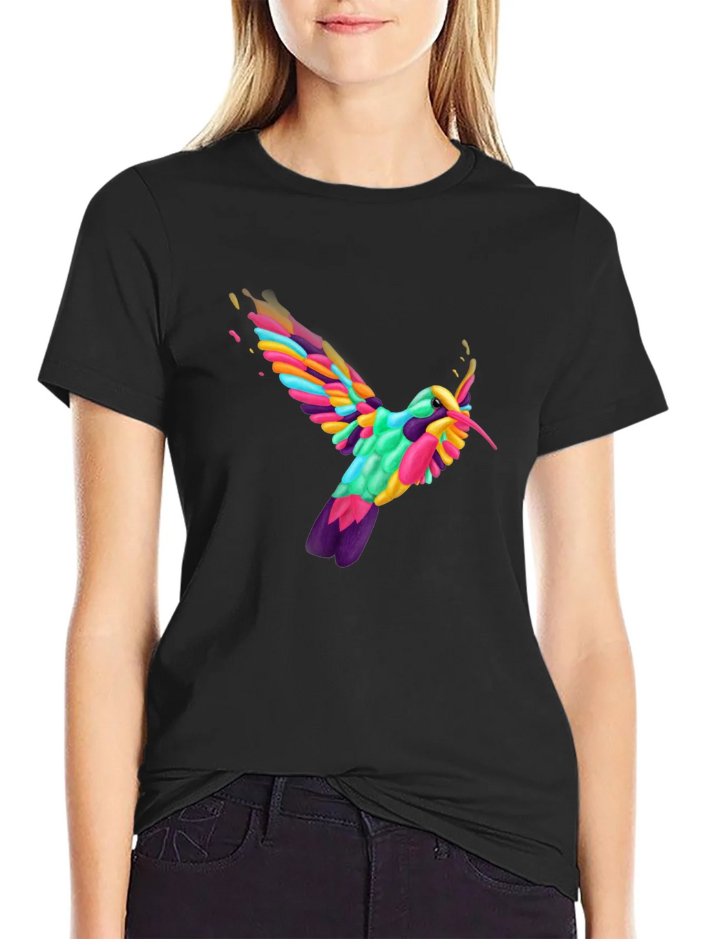 Vibrant Hummingbird Graphic Tee - Black product image 2