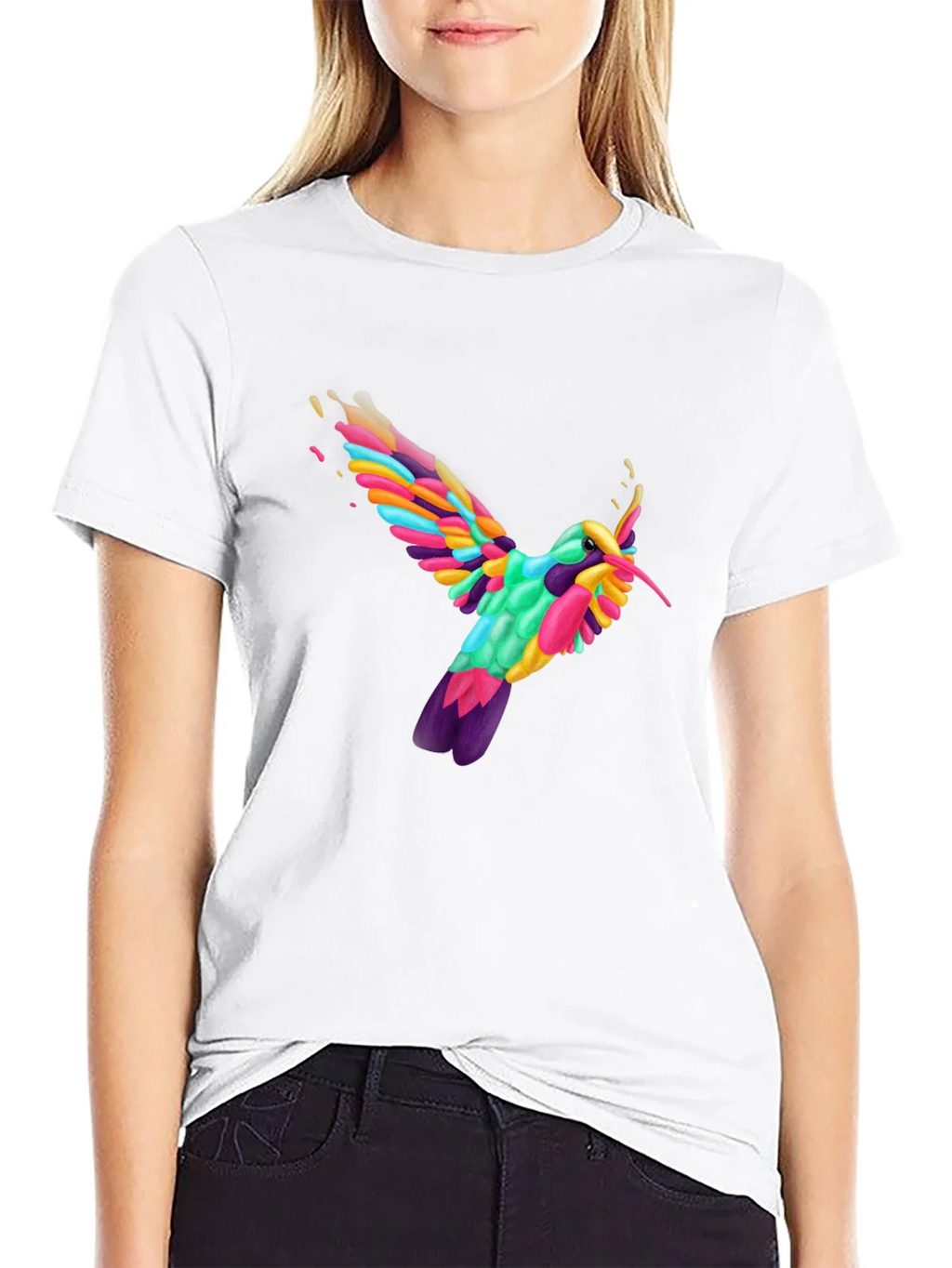 Vibrant Hummingbird Graphic Tee - Black product image 8