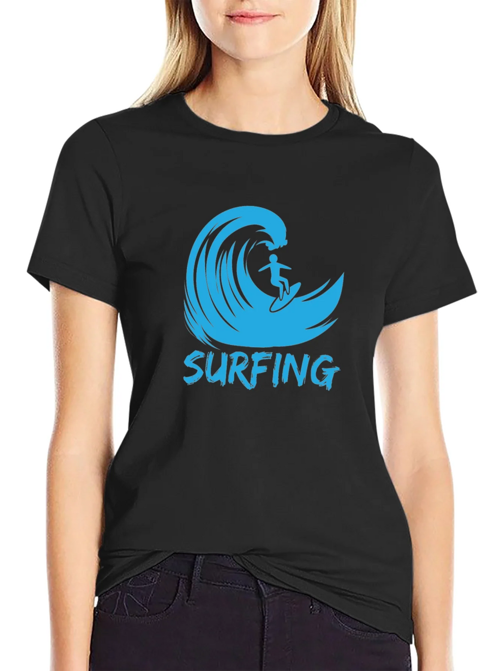 Surfing Wave Graphic Black T-Shirt product image 1