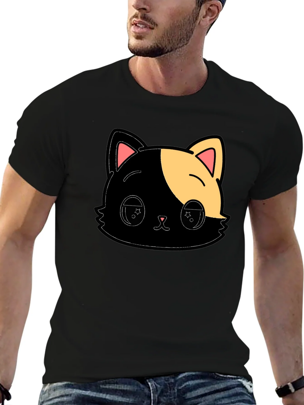 Cute Anime Cat Graphic Black T-Shirt product image 5