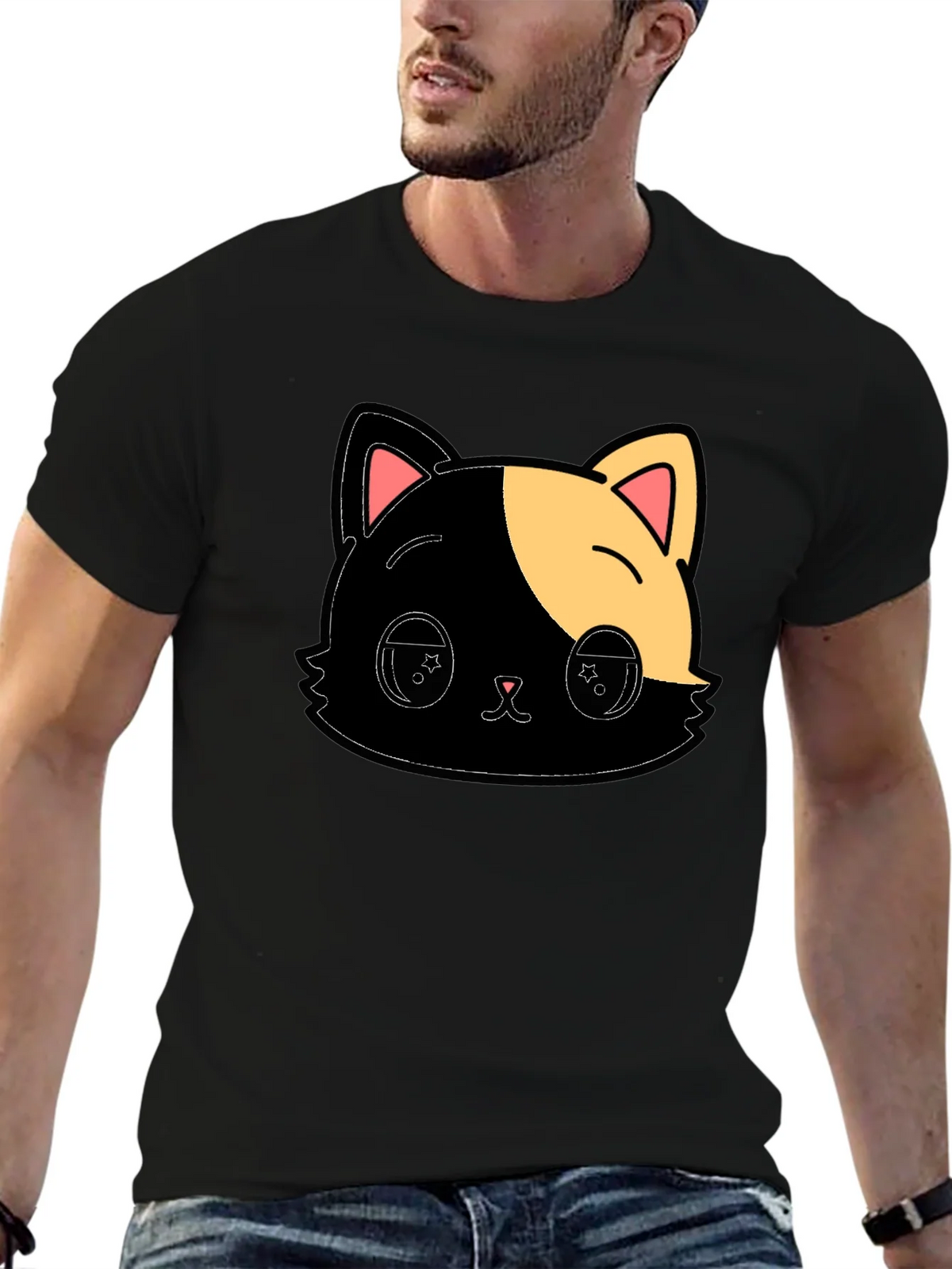 Cute Anime Cat Graphic Black T-Shirt product image 5