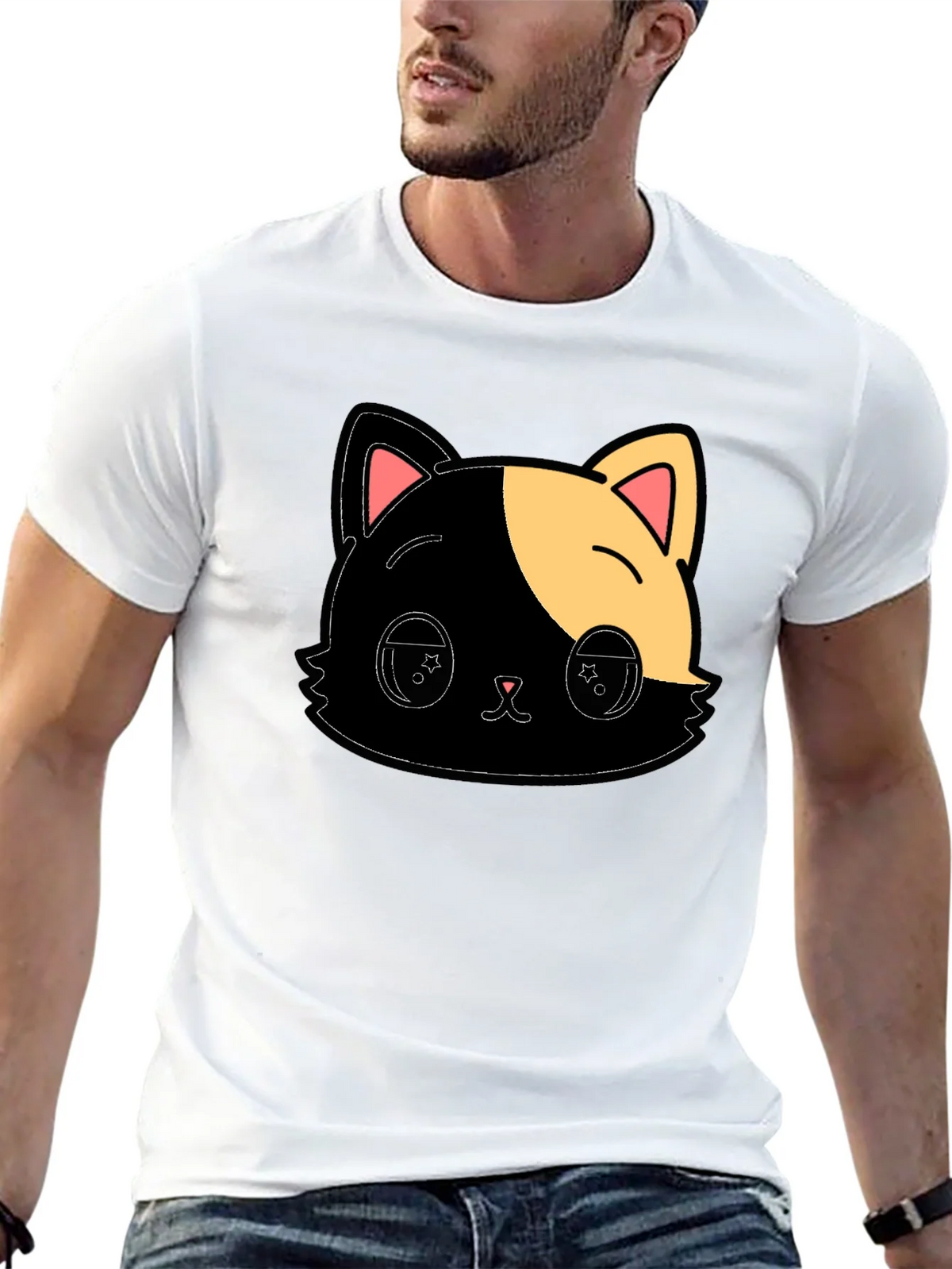 Cute Anime Cat Graphic Black T-Shirt product image 11