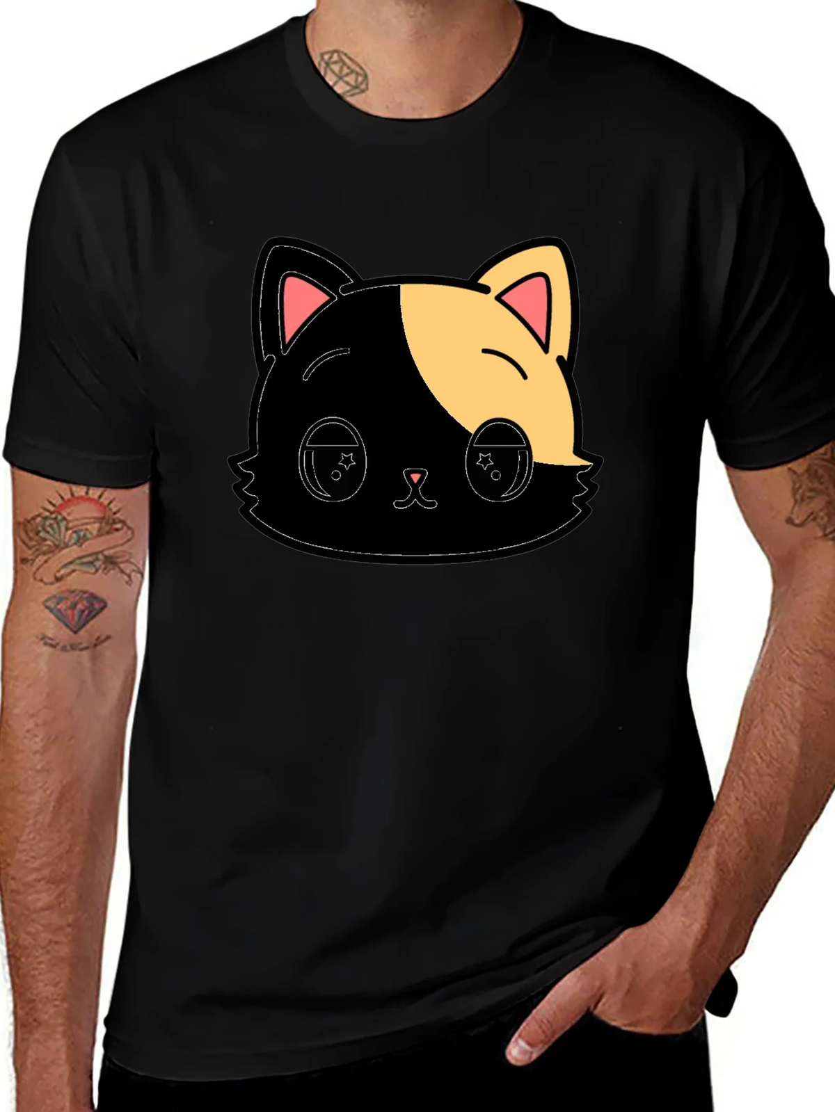 Cute Anime Cat Graphic Black T-Shirt product image 1