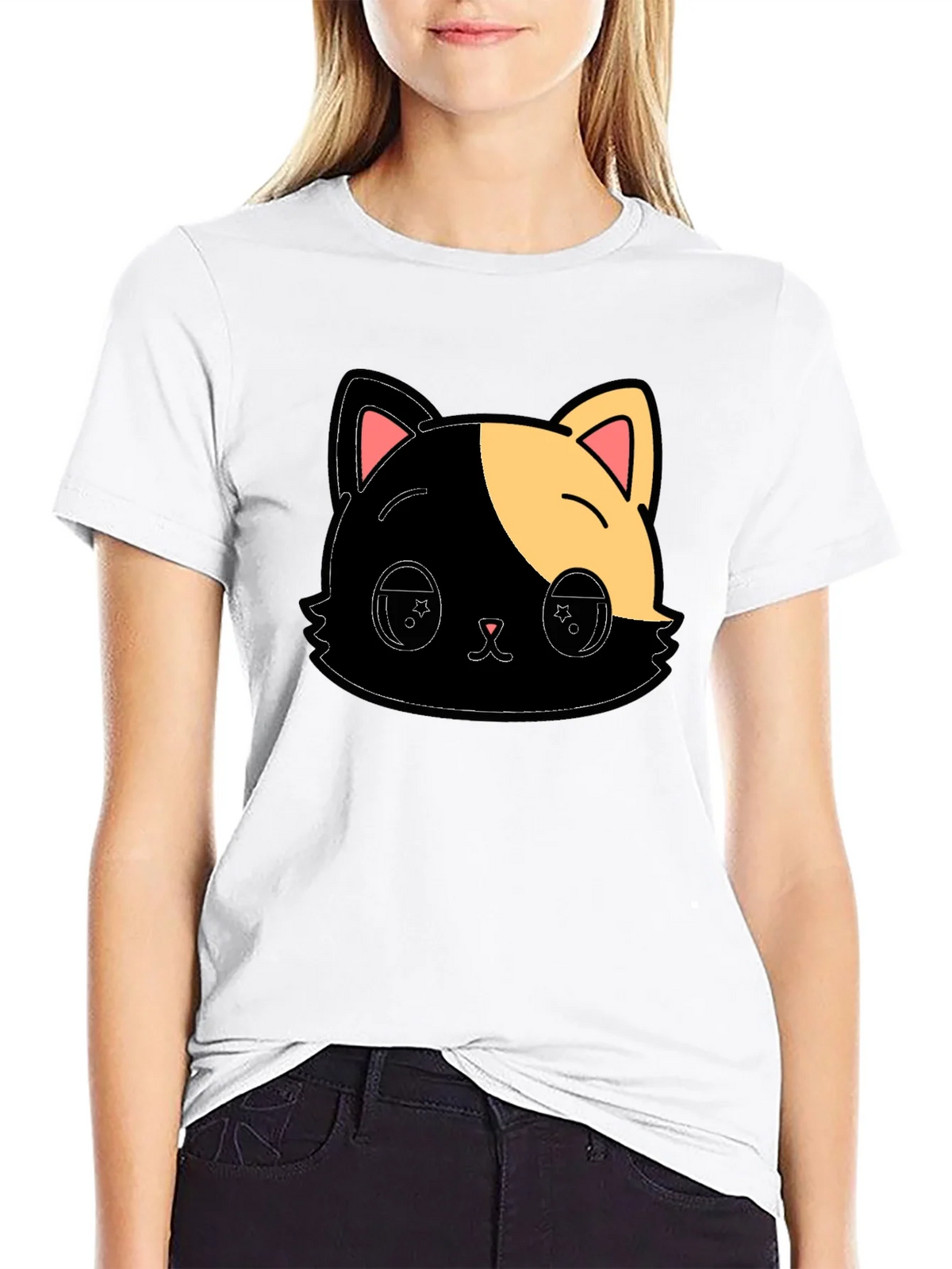 Cute Anime Cat Graphic Black T-Shirt product image 7