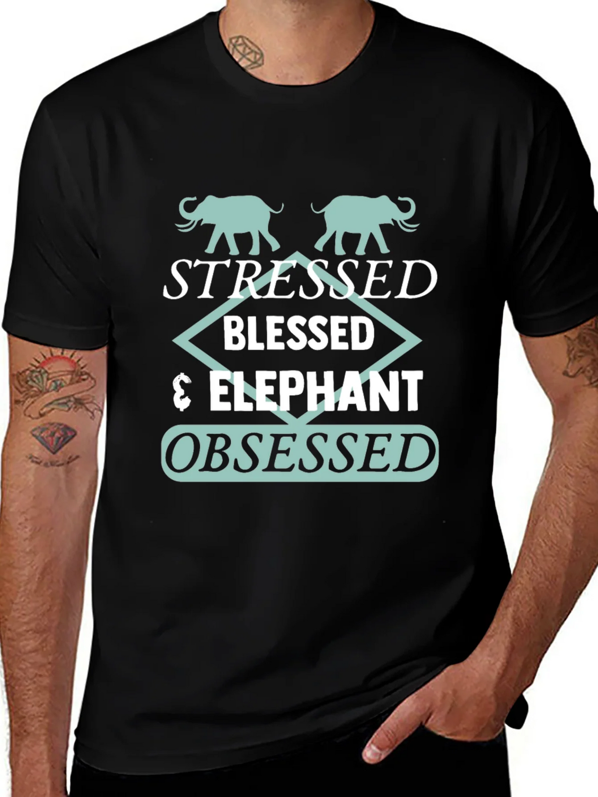 Stressed Blessed Elephant Obsessed Graphic Tee product image 1