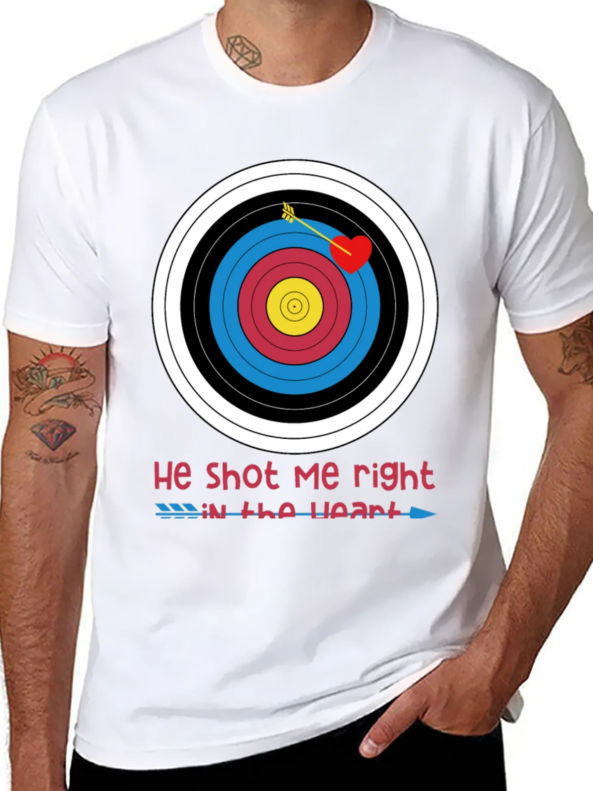 He Shot Me Right in the Heart Valentines T-Shirt product image 6