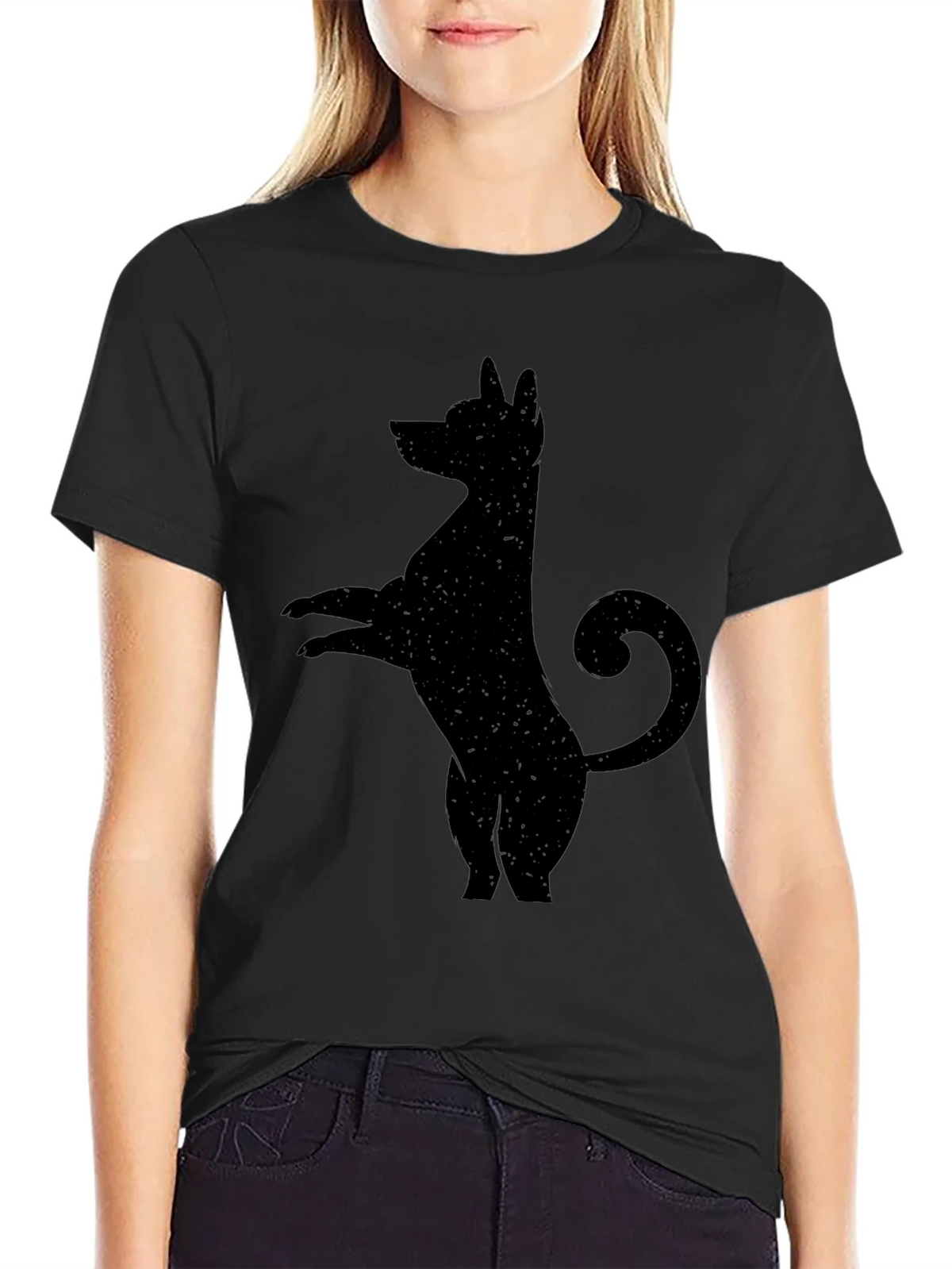 Mens Black T-Shirt with Quirky Dog Silhouette product image 2