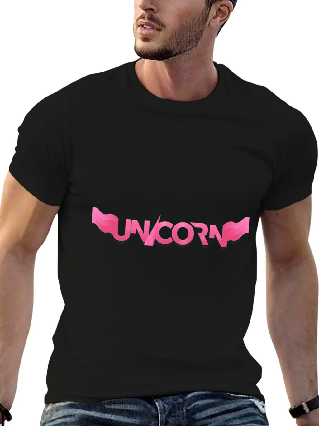 Unicorn Graphic T-Shirt - Pink Design on Black product image 5