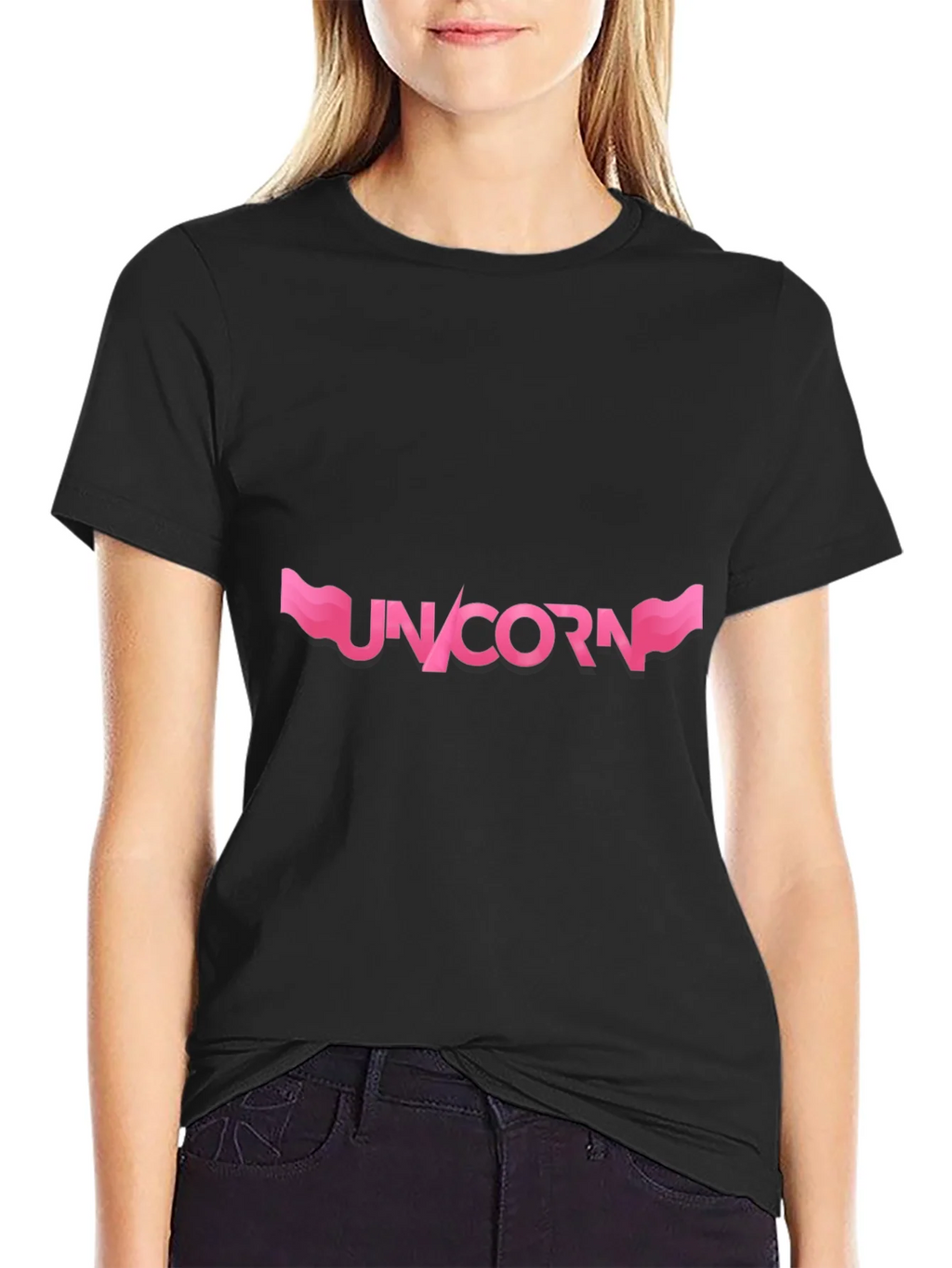 Unicorn Graphic T-Shirt - Pink Design on Black product image 1