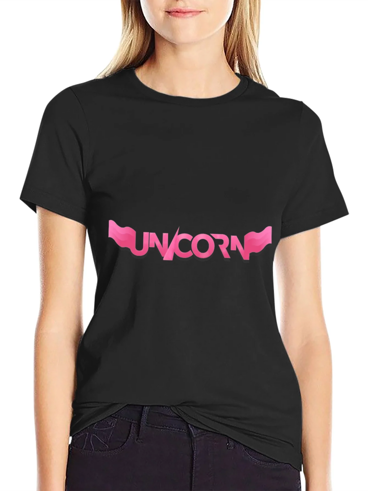 Unicorn Graphic T-Shirt - Pink Design on Black product image 1