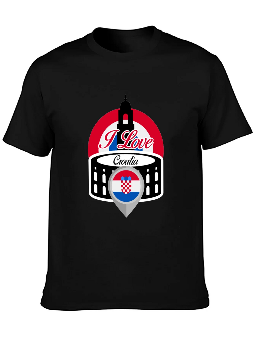 I Love Croatia T-Shirt - Black Graphic Tee product image 3
