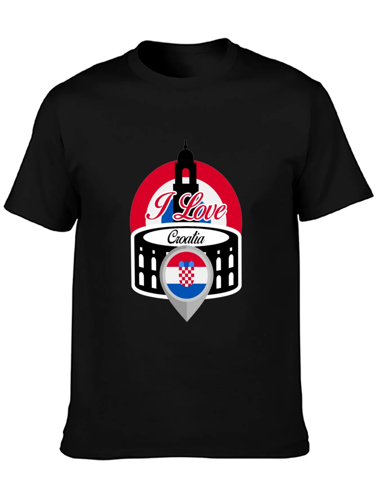 I Love Croatia T-Shirt - Black Graphic Tee product image 3
