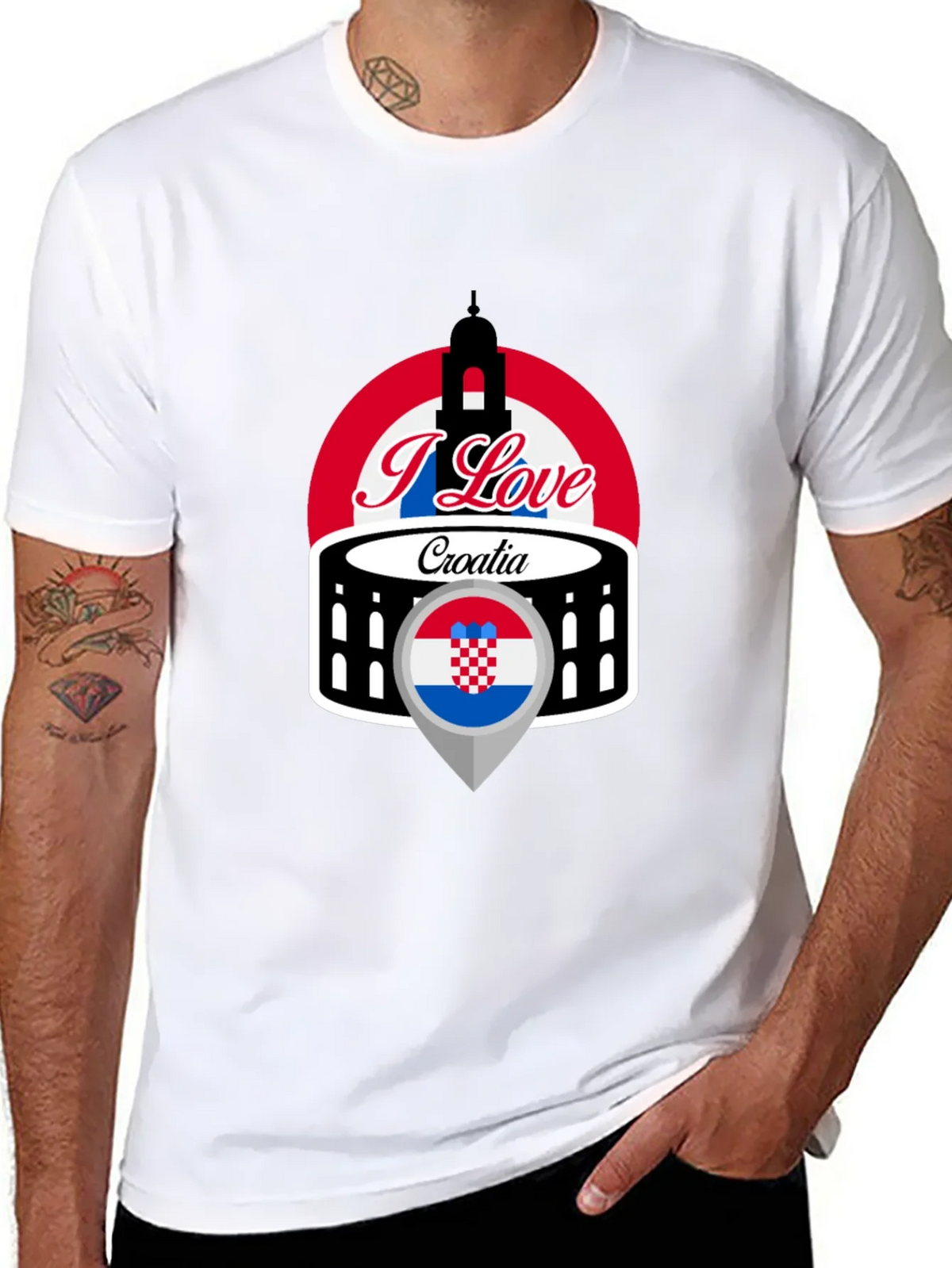 I Love Croatia T-Shirt - Black Graphic Tee product image 7
