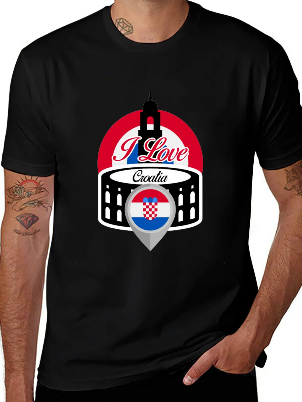 I Love Croatia T-Shirt - Black Graphic Tee product image 1