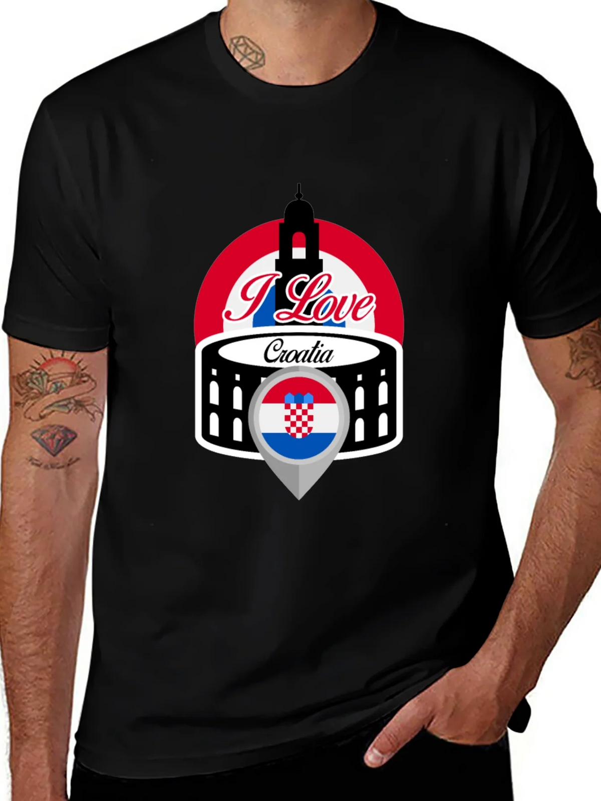 I Love Croatia T-Shirt - Black Graphic Tee product image 1