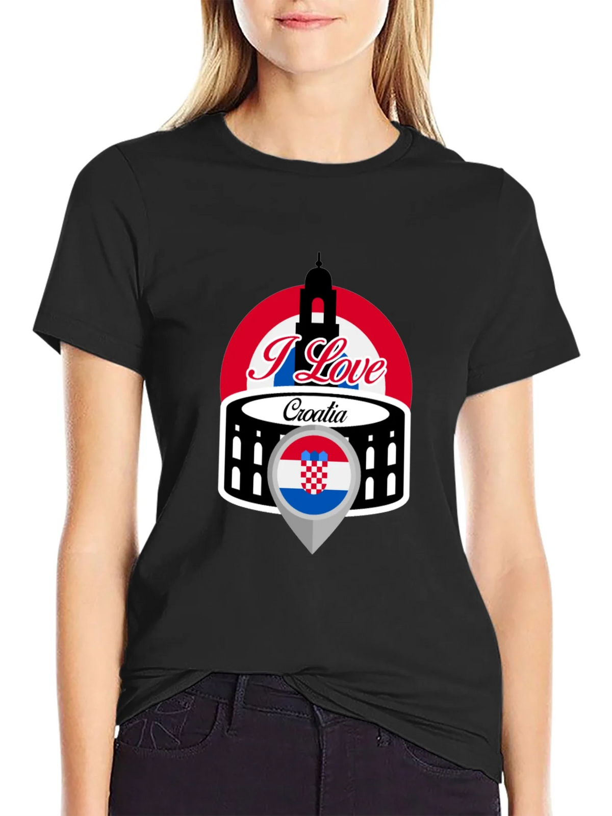 I Love Croatia T-Shirt - Black Graphic Tee product image 2