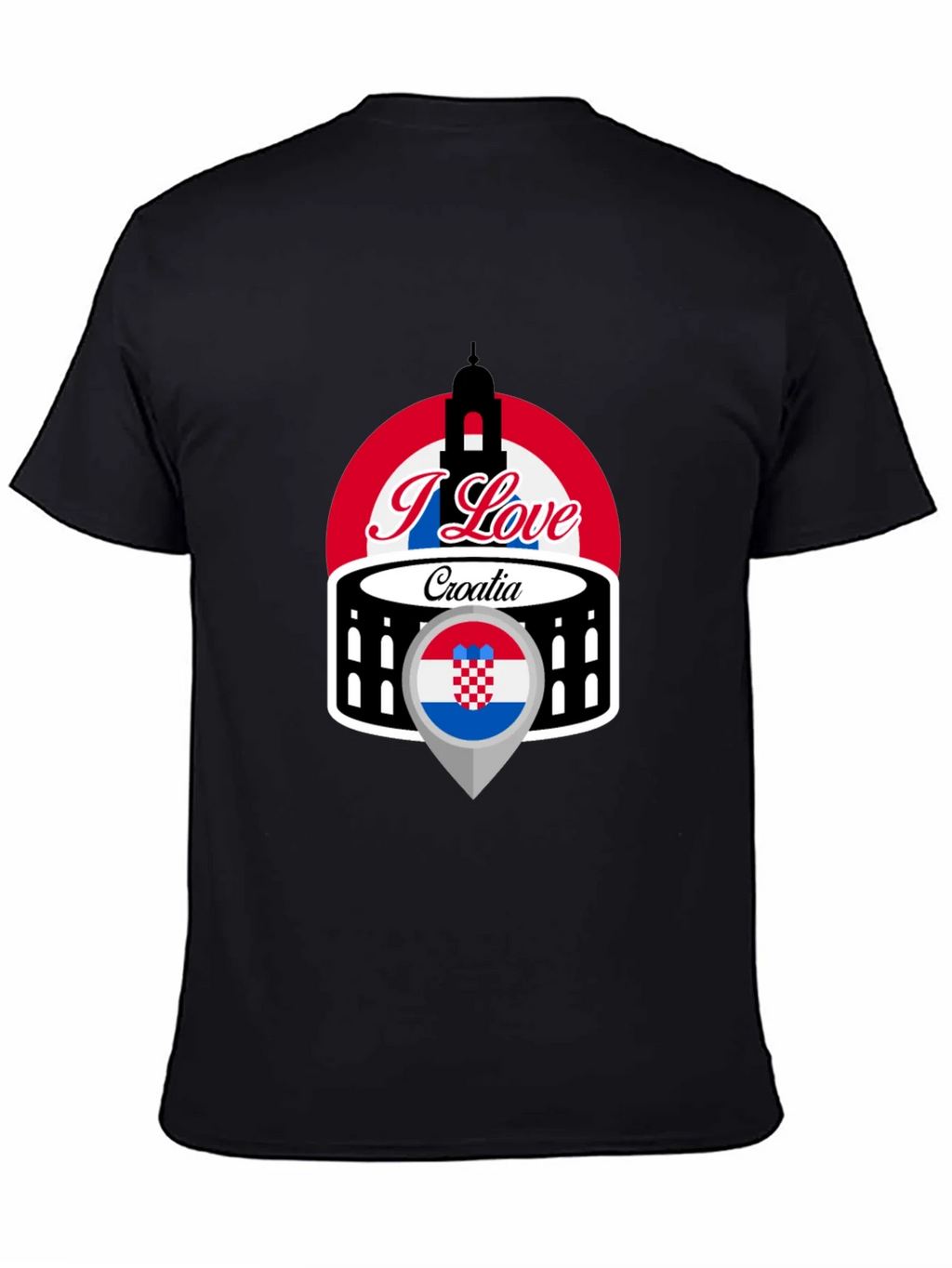 I Love Croatia T-Shirt - Black Graphic Tee product image 4