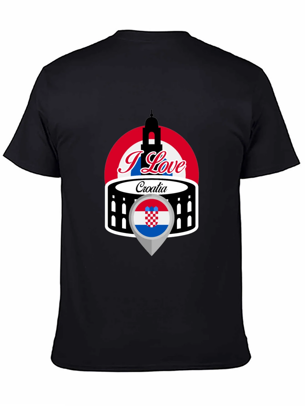 I Love Croatia T-Shirt - Black Graphic Tee product image 4