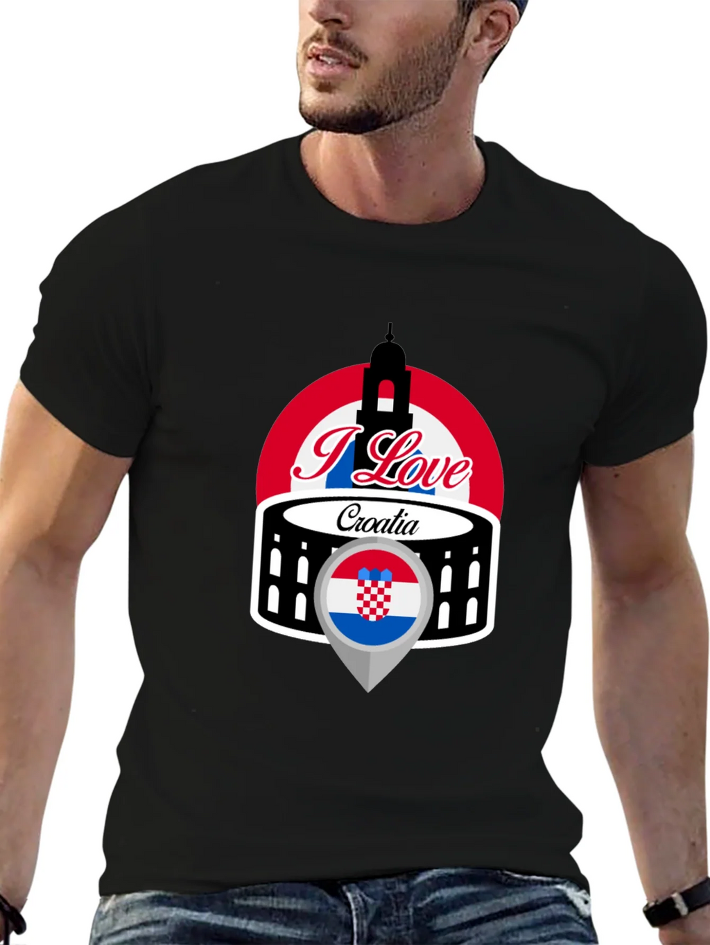 I Love Croatia T-Shirt - Black Graphic Tee product image 6