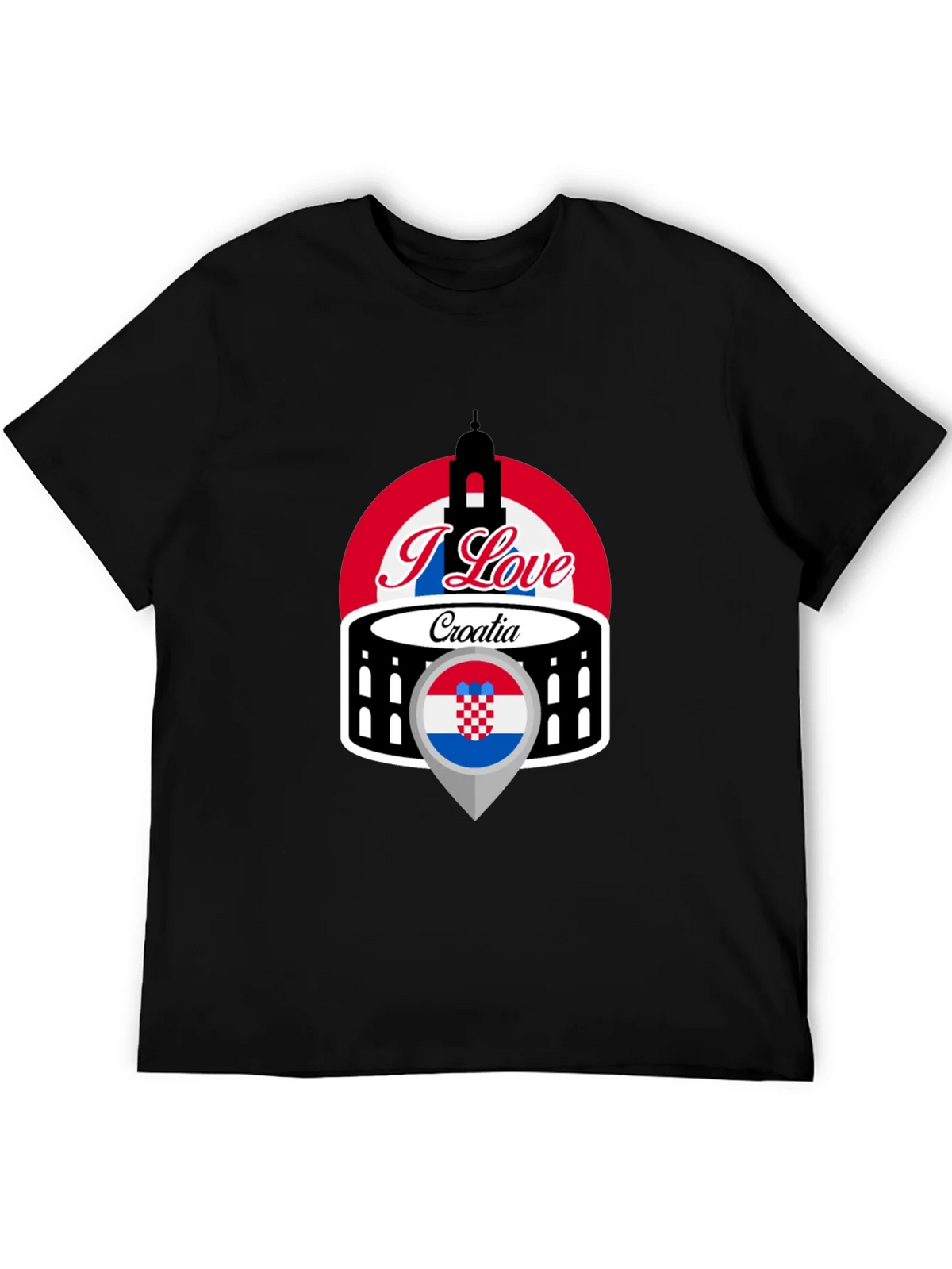 I Love Croatia T-Shirt - Black Graphic Tee product image 5