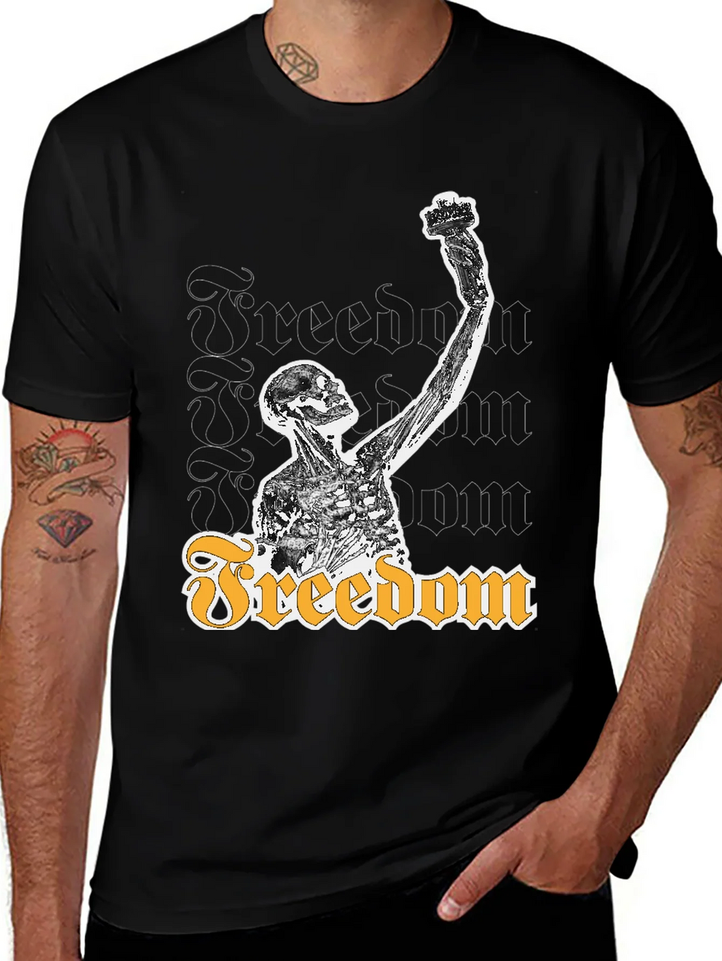 Freedom Skeleton Graphic Tee - Black Cotton T-Shirt product image 1