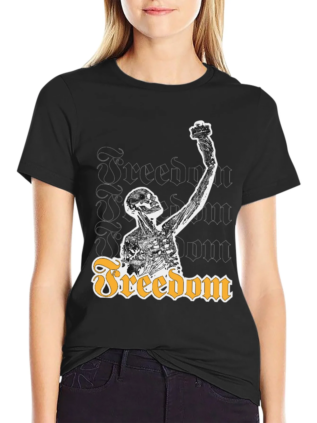 Freedom Skeleton Graphic Tee - Black Cotton T-Shirt product image 2