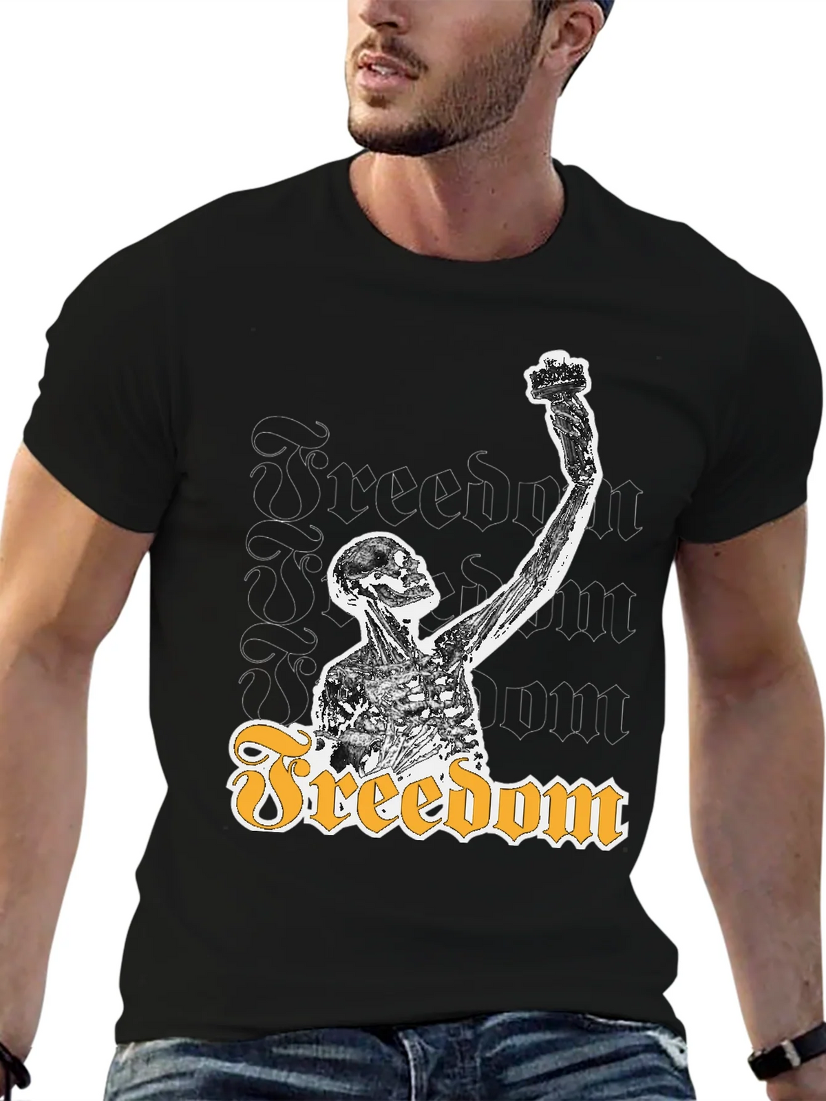 Freedom Skeleton Graphic Tee - Black Cotton T-Shirt product image 4