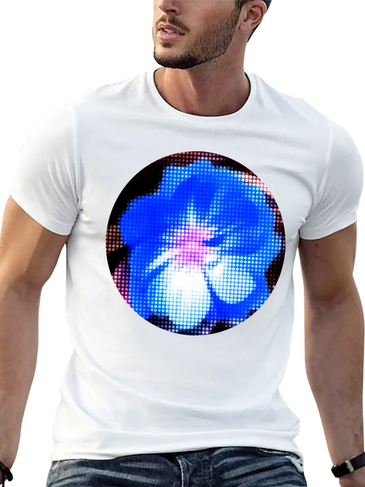 Blue Floral Pixel Art Graphic T-Shirt product image 2