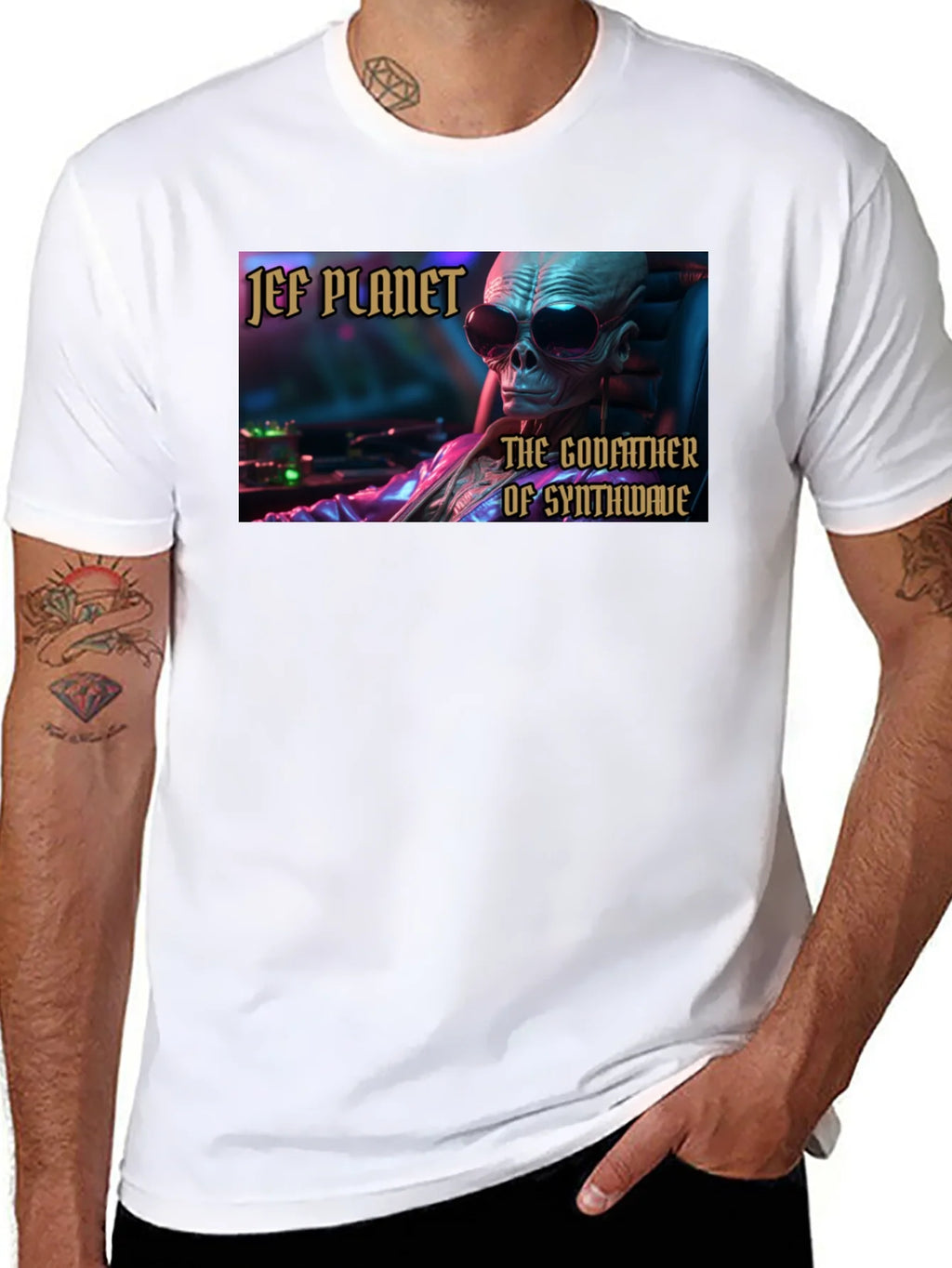 Jef Planet Godfather of Synthwave Black T-Shirt product image 4