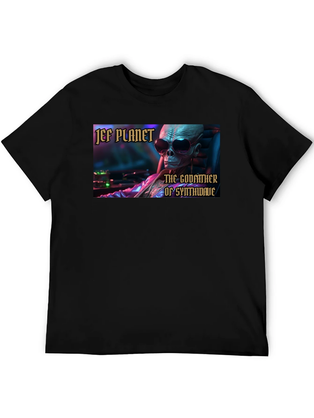 Jef Planet Godfather of Synthwave Black T-Shirt product image 2