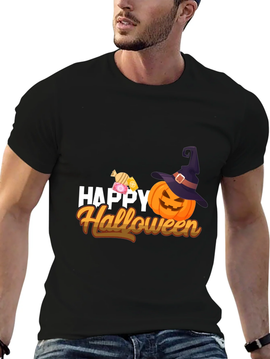 Happy Halloween T-Shirt - Pumpkin & Candy Design