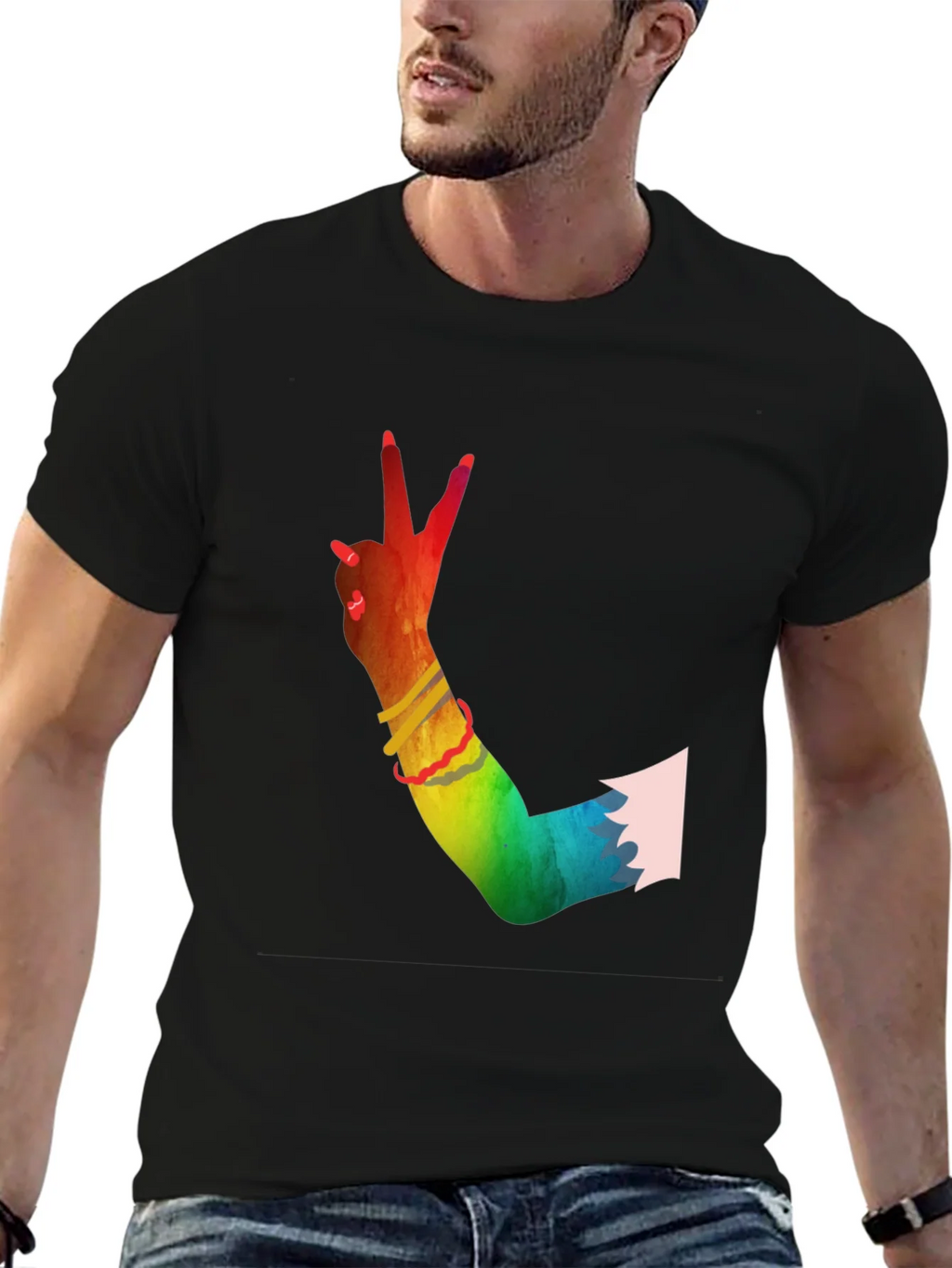 Peace Sign Hand Rainbow T-Shirt product image 6