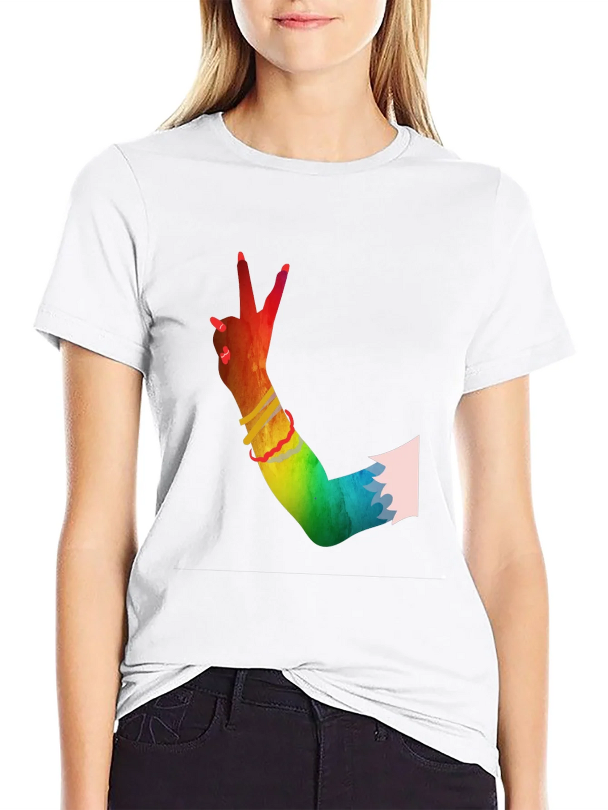 Peace Sign Hand Rainbow T-Shirt product image 8