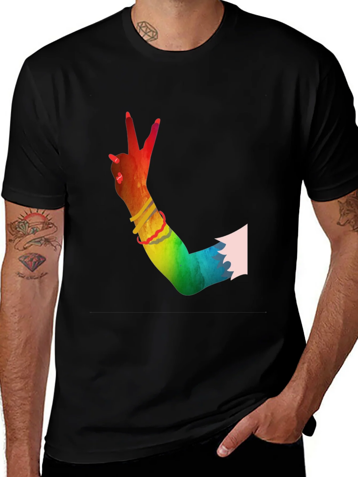 Peace Sign Hand Rainbow T-Shirt product image 1