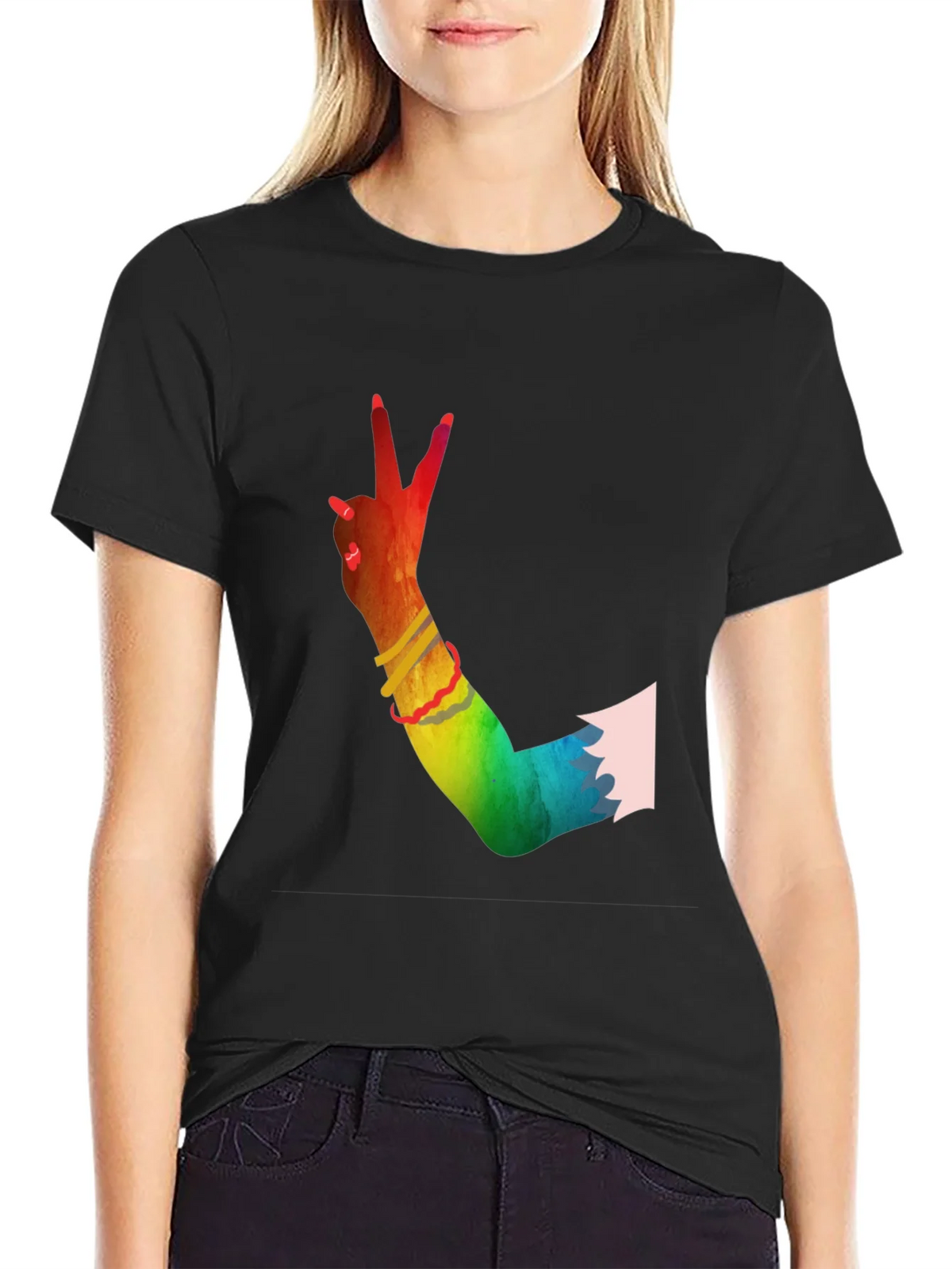 Peace Sign Hand Rainbow T-Shirt product image 2