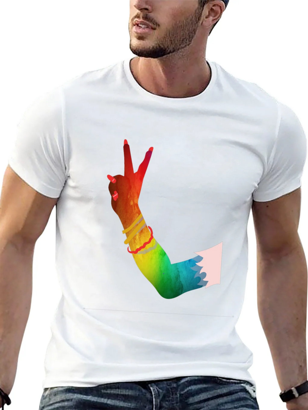Peace Sign Hand Rainbow T-Shirt product image 12