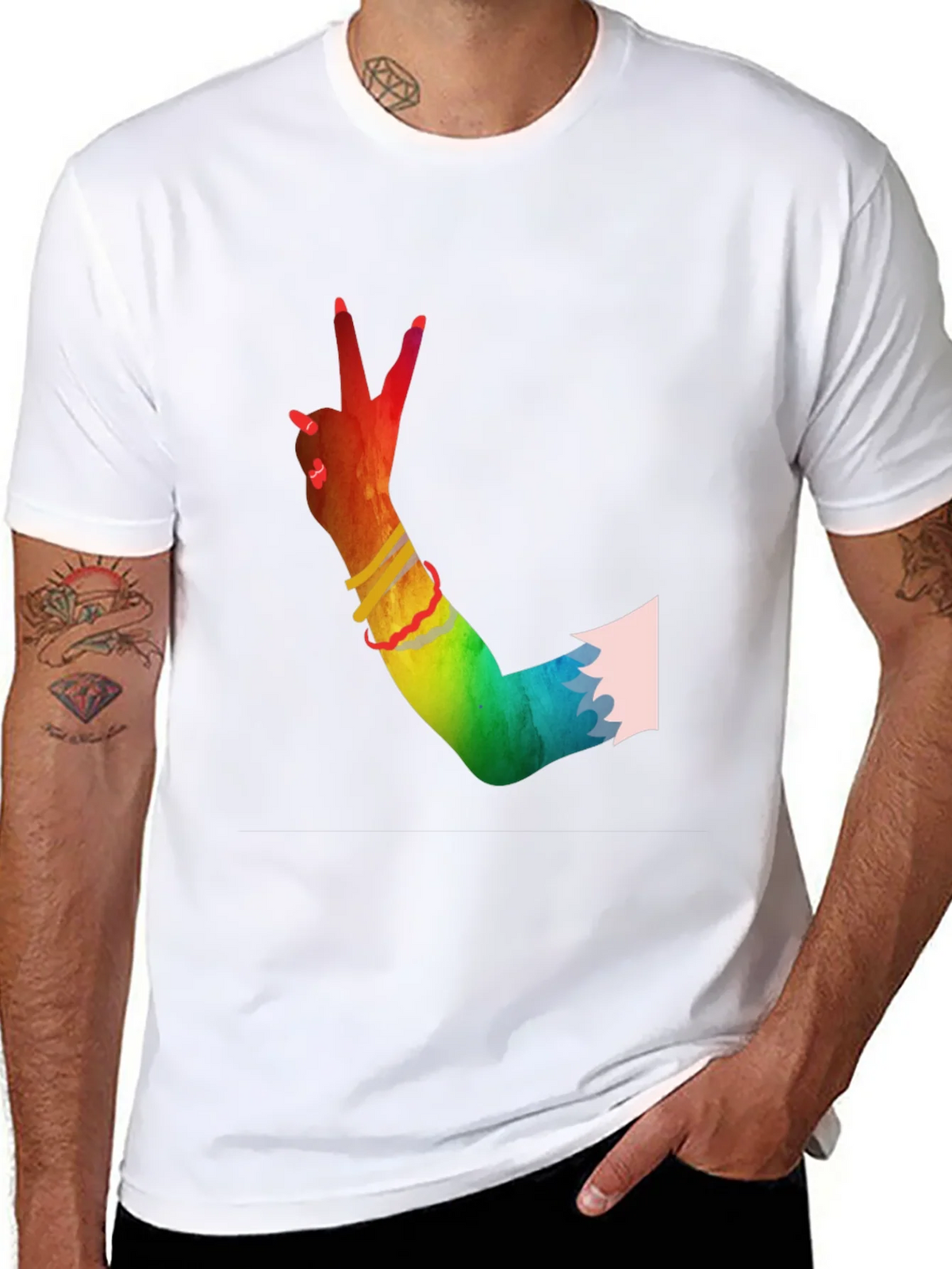 Peace Sign Hand Rainbow T-Shirt product image 7
