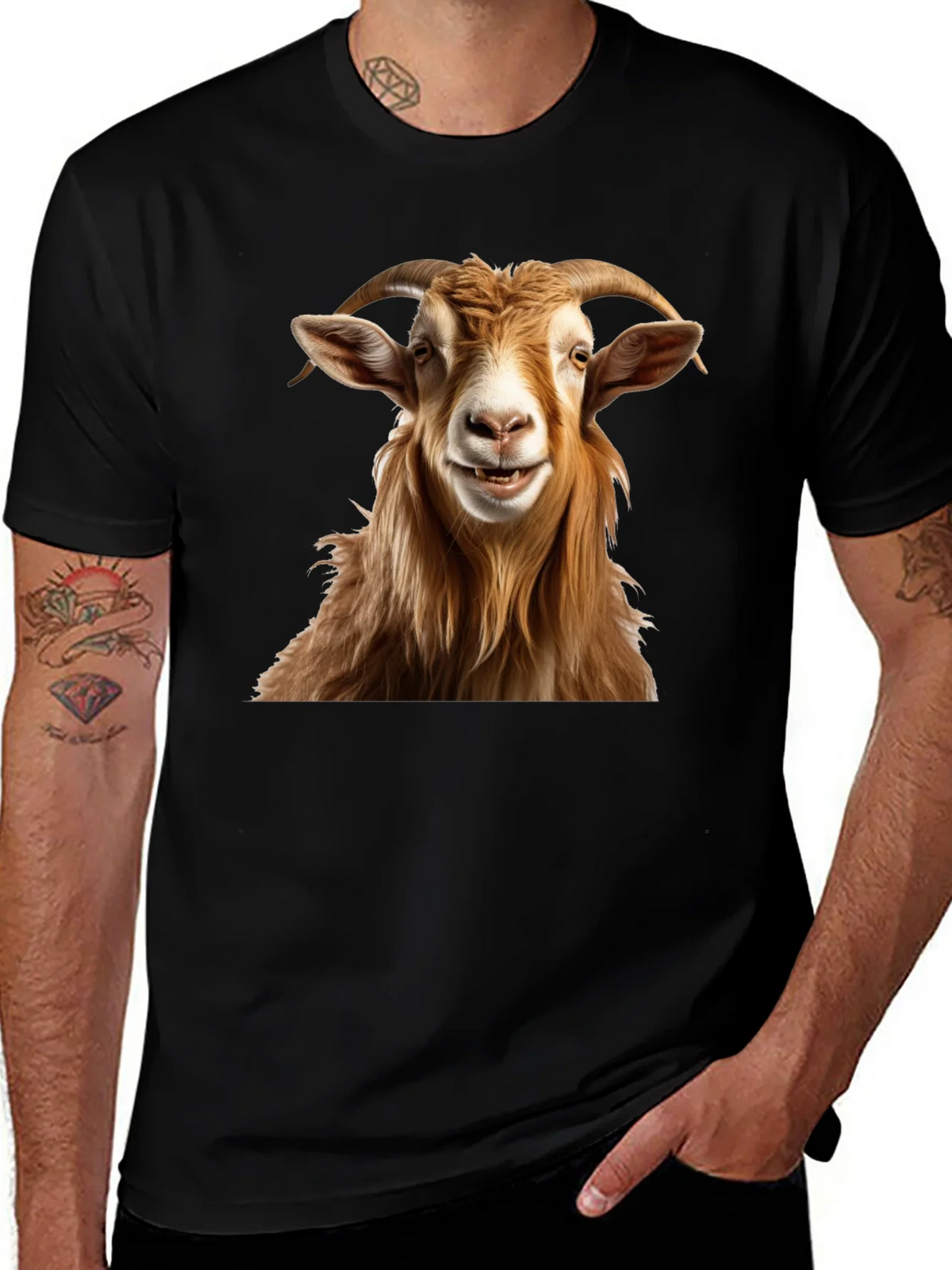 Smiling Goat Graphic Tee - Funny Animal Print product image 1