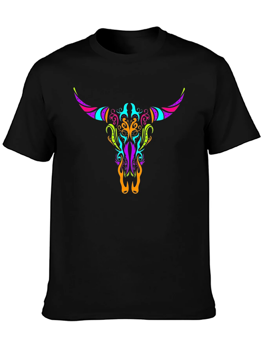 Neon Bull Skull Graphic Tee - Black product image 3