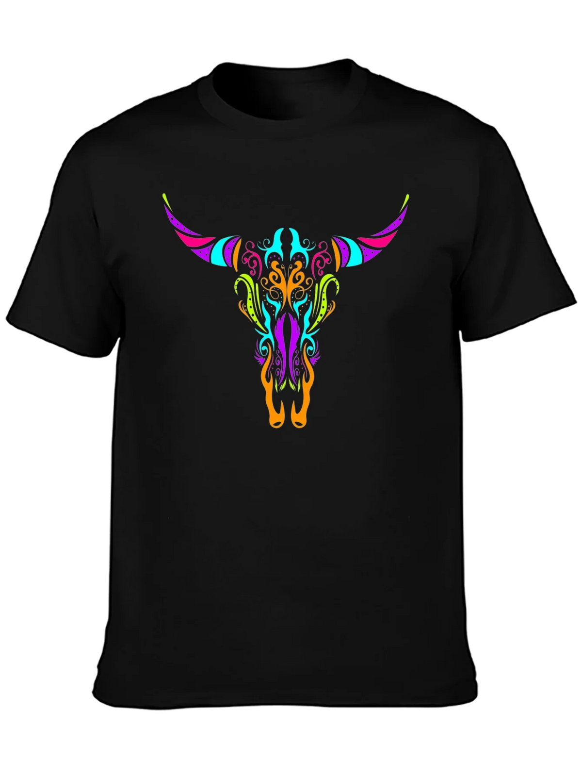 Neon Bull Skull Graphic Tee - Black product image 3
